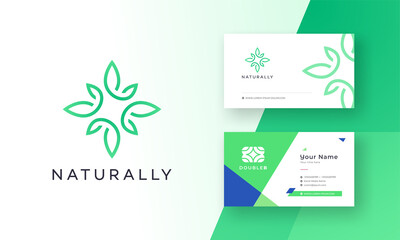 Organic Natural Floral Leaf Logo with Corporate Business Visiting Card Vector Illustration