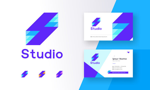 Modern Abstract Electric Power Initial S Logo with Corporate Business Visiting Card Vector Illustration
