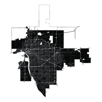 Tulsa, Oklahoma, United States, Black and White high resolution vector map