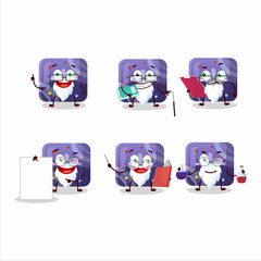 Professor purple gummy candy I academic cartoon character working on laboratory