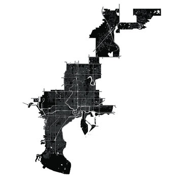 Tampa, Florida, United States, Black and White high resolution vector map