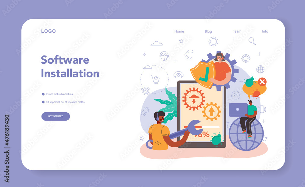 Poster technical support web banner or landing page. consultant help