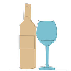 bottle and glass sketch, outline, vector, isolated