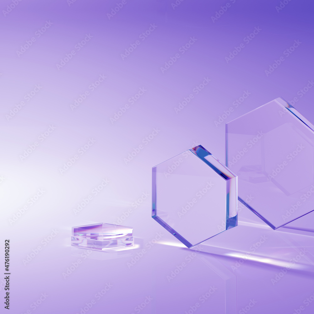 Poster glass and caustics object, 3d render abstract background.