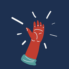 Vector illustration of raising hand up over dark background