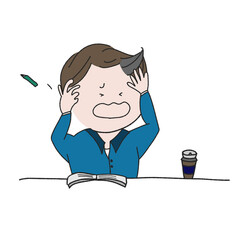 勉強する若い男性　ヒステリー