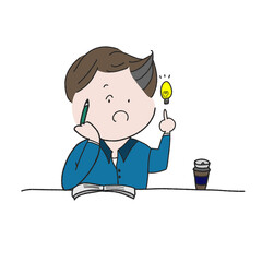 勉強する若い男性　ひらめき