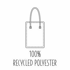 Made from 100 recycled polyester - concept for sustainable shopper bag, eco friendly fabric, clothing packaging. Vector stock illustration isolated on white background for design label set. 
