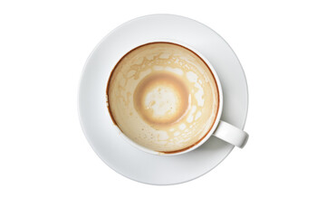 Top view coffee cup on white background, Coffee stains after drinking.