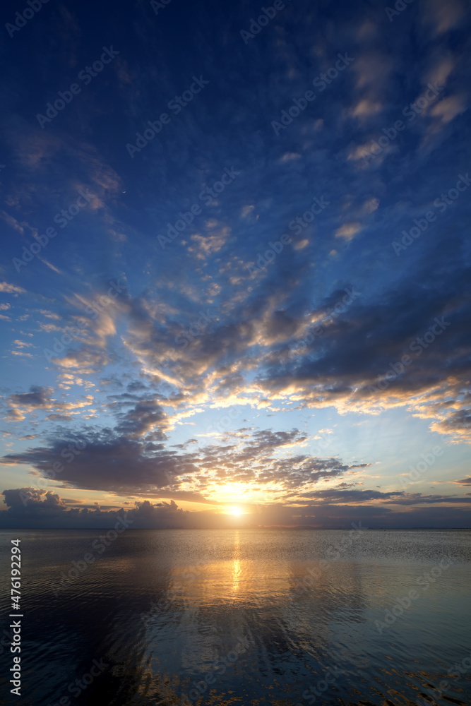 Wall mural sunset sky with clouds at the lake.