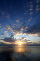 sunset sky with clouds at the lake.