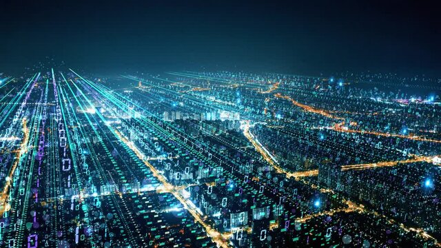 smart Connected city skyline. Futuristic network concept, city Technology.