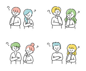 考える夫婦のイラストセット