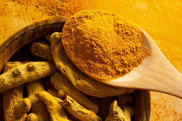 Turmeric sticks and powder.  Alternative medicine