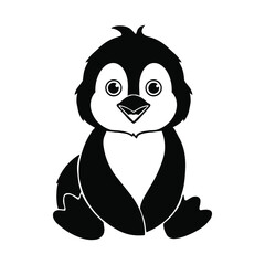 Cute funny baby penguin isolated on white background. Arctic adorable animal character for design of album, scrapbook, card and invitation. Fun zoo. Flat cartoon colorful vector illustration.Cut print