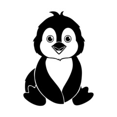 Cute funny baby penguin isolated on white background. Arctic adorable animal character for design of album, scrapbook, card and invitation. Fun zoo. Flat cartoon colorful vector illustration.Cut print