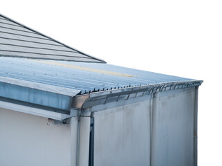White rain gutter at the corner of the roof. Thailand