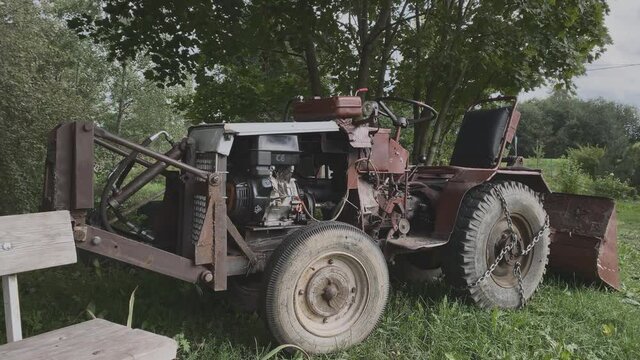 homemade tractor in the summer on the farm