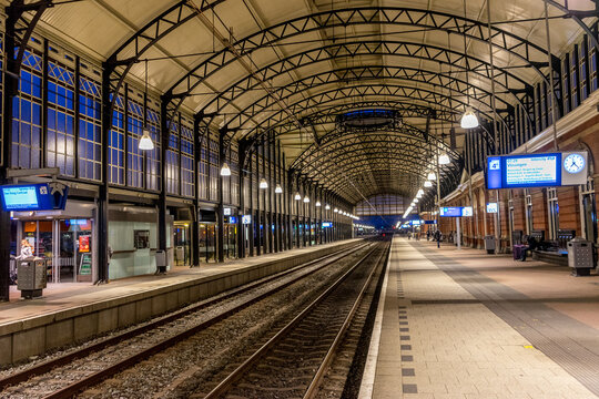 DEN HAAG, NETHERLANDS - Feb 18, 2018: Interior of Den Haag HS railway station in the morning, Netherlands