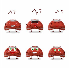 An image of curve red gummy candy dancer cartoon character enjoying the music