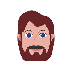 Male hipster cartoon character icon. Young man with beard and mustache. Smile face.