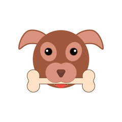 Cute little dog biting the bone. Puppy with bone. Isolated vector illustration on white background.