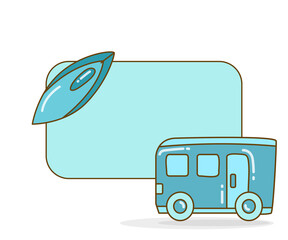 blank note board with surfboard and car vector illustration