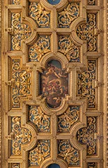 Poster ROME, ITALY - AUGUST 29, 2021: The baroque coffered ceiling in the church Basilica di San Crisogono is and depicts the Glory of Saint Chrysogonus by Guercino (1591 - 1666). © Renáta Sedmáková