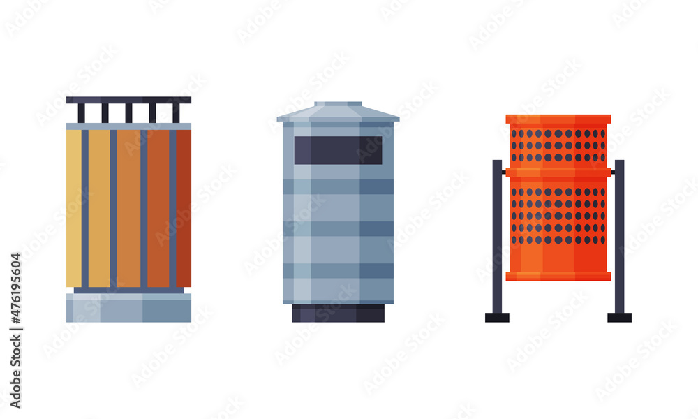 Poster Park Area Trash Bin for Throwing Rubbish Vector Set