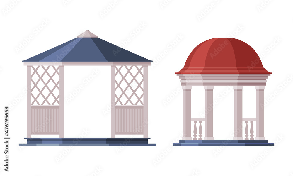 Wall mural gazebo or pavilion structure as city park area element vector set