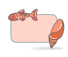 blank note board with fish and shell vector illustration