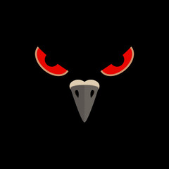 The face of a scary creepy monster with eyes and a beak. Vector illustration on black background.