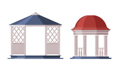 Gazebo or Pavilion Structure as City Park Area Element Vector Set - obrazy, fototapety, plakaty