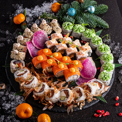 Sushi and salmon, korean traditional sushi, christmas tree decoration
