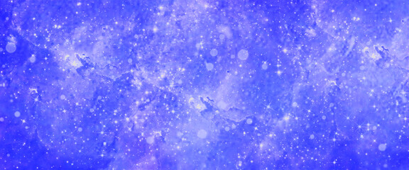 Vector cosmic watercolor illustration. Colorful space background with stars,  Blue watercolor galaxy texture, fantazy universe, Purple clouds, Paint splash.