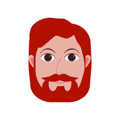 Male hipster cartoon character icon. Young man with beard and mustache. 