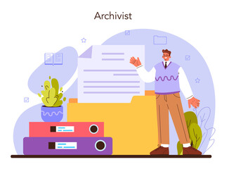 Archivist concept. Archive administrator managing and maintaining