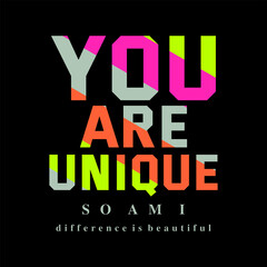 you are unique slogan multicolor  print on black background 