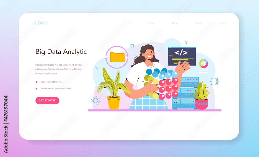 Poster big data analytics web banner or landing page. big data from different