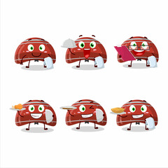 happy curve red gummy candy waiter cartoon character holding a plate