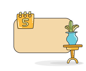 blank note board with calendar and plant vase vector illustration