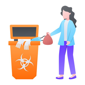 Waste Disposal And Management Service Concept, Biohazardous Through Ppe Vector Icon Design, Medical And Healthcare Scene Symbol,Disease Diagnostic Sign, Doctor And Patient Character Stock Illustration