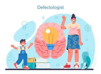 Defectologist concept. Psychologist or educator working with special