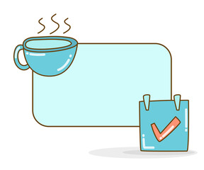 blank note board with coffee cup and cehck mark vector illustration