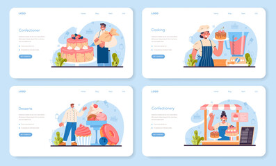 Confectioner web banner or landing page set. Professional confectioner