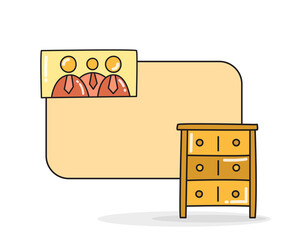 blank note board with cupboard and picture frame vector illustration