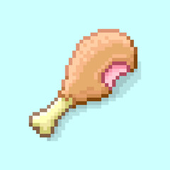 Fototapeta premium colorful simple vector pixel art illustration of cartoon fried bitten chicken leg