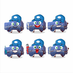 mechanic blue car gummy candy cute mascot character with pliers