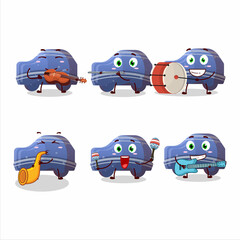 Cartoon character of blue car gummy candy playing some musical instruments
