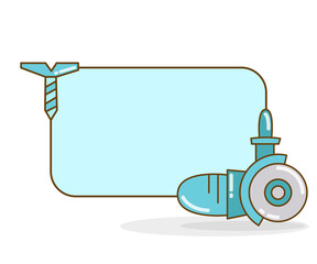 blank note board with electric saw and bolt vector illustration